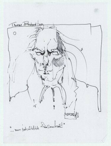 Рисунок под названием "Thomas Bernhard (2)" - Stephan Rodriguez Warnemünde, Подлинное произведение искусства, Чернила