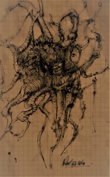 Drawing titled "Metastase (7)" by Stephan Rodriguez Warnemünde, Original Artwork, Ink