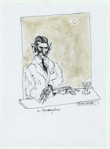Rysunek zatytułowany „Kafka (7)” autorstwa Stephan Rodriguez Warnemünde, Oryginalna praca, Atrament