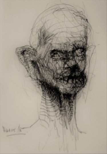 Drawing titled "Gesichti" by Stephan Rodriguez Warnemünde, Original Artwork, Ballpoint pen