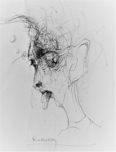 Drawing titled "hypersensibel" by Stephan Rodriguez Warnemünde, Original Artwork, Ballpoint pen