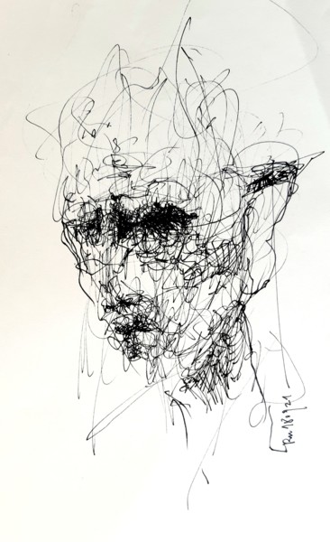 Drawing titled "Der Untergeher" by Stephan Rodriguez Warnemünde, Original Artwork, Gel pen