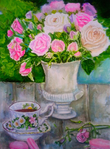 Painting titled "Flowers in a vase s…" by Watercolor Whisper, Original Artwork, Watercolor