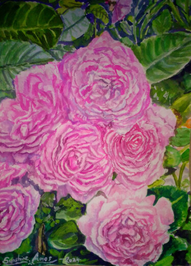 「Pink Roses Garden L…」というタイトルの絵画 Watercolor Whisperによって, オリジナルのアートワーク, 水彩画