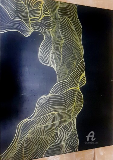 Peinture intitulée "Black and gold" par Wefag Ibrahim, Œuvre d'art originale, Acrylique