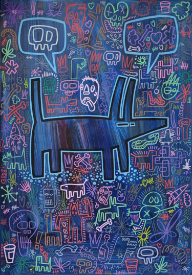 Картина под названием "Blue Skullday" - Well Well, Подлинное произведение искусства, Акрил