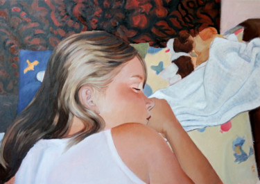 Painting titled "Sleeping girl" by Wieslawa Nowicka (wiwnow), Original Artwork, Oil
