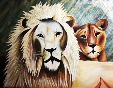 Pintura titulada "White Lion & Lioness" por El-Joa, Obra de arte original