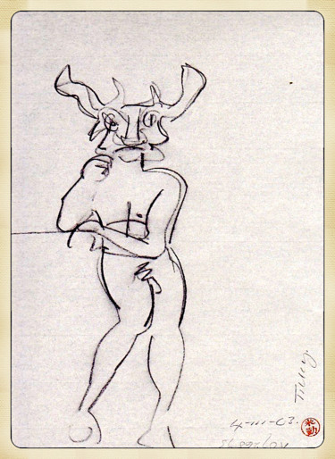 Disegno intitolato "Seven Mythological,…" da Wilf Tilley, Opera d'arte originale, Carbone