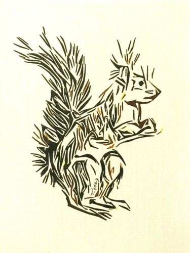 Zeichnungen mit dem Titel "Écureuil" von Wilf Tilley, Original-Kunstwerk, Tinte