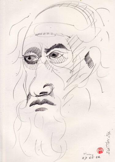Disegno intitolato "Study Of A Bearded…" da Wilf Tilley, Opera d'arte originale, Grafite