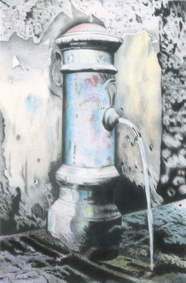 图画 标题为“Petite fontaine à R…” 由Wilfrid Barbier, 原创艺术品, 铅笔 安装在纸板上