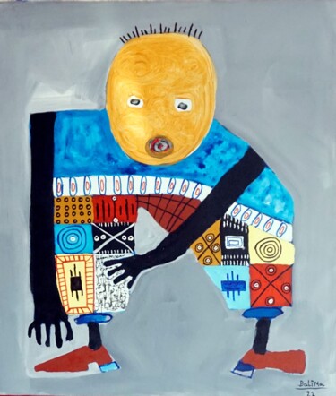 Schilderij getiteld "Mon petit" door Wilfried Balima, Origineel Kunstwerk, Acryl Gemonteerd op Frame voor houten brancard