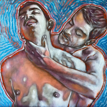 Painting titled "Couple Masculin" by Wilhelm, Original Artwork, Oil Mounted on Wood Panel