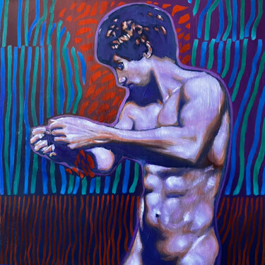 Painting titled "Torse nu sur rythme…" by Wilhelm, Original Artwork, Oil Mounted on Wood Stretcher frame