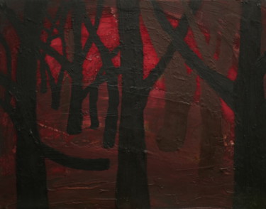 Painting titled "sous-bois rouge" by William Fages, Original Artwork, Pigments