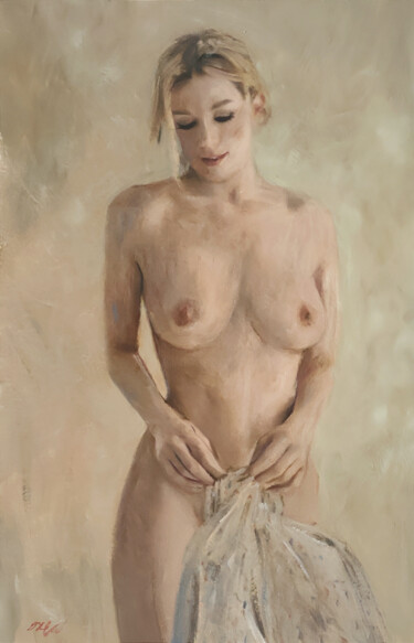 Painting titled "'Angel Aglow'" by William Oxer F.R.S.A., Original Artwork, Oil Mounted on Wood Stretcher frame