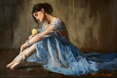 Pittura intitolato "The Yellow Rose" da William Oxer F.R.S.A., Opera d'arte originale, Olio