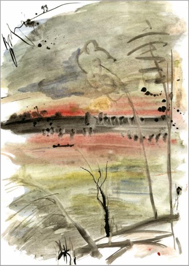 Dibujo titulada "закат на реке  suns…" por Dima Wilms, Obra de arte original, Acuarela