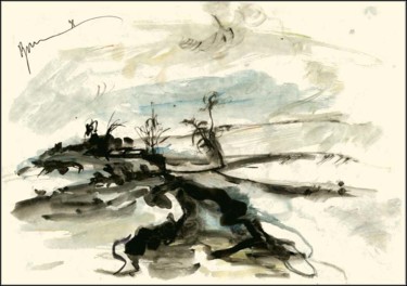 Dessin intitulée "Hiver sur la rivièr…" par Dima Wilms, Œuvre d'art originale, Gouache