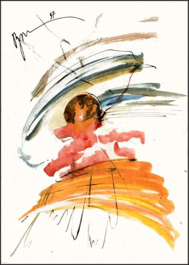 Disegno intitolato "Champs d'or Fields…" da Dima Wilms, Opera d'arte originale, Gouache
