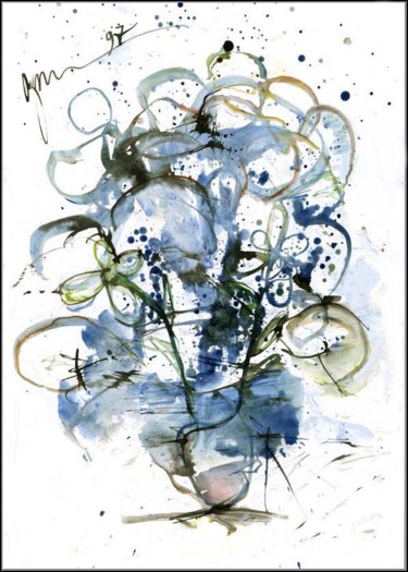 Dibujo titulada "Blue bouquet  Синий…" por Dima Wilms, Obra de arte original, Gouache
