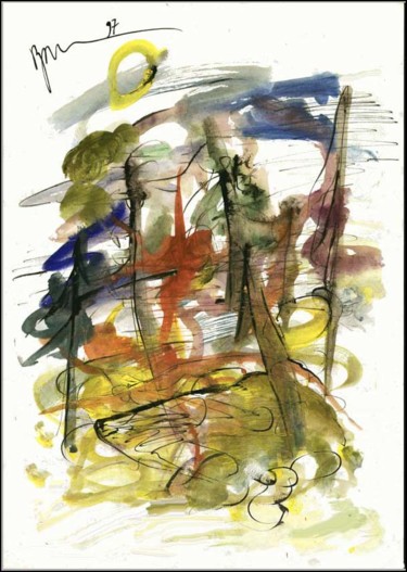Drawing titled "Forêt clairsemée Ре…" by Dima Wilms, Original Artwork, Gouache