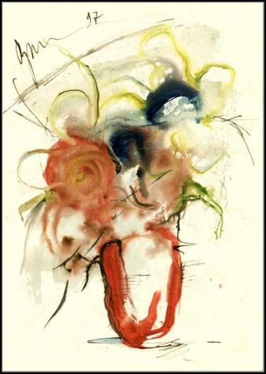 Dessin intitulée "Bouquet with big fl…" par Dima Wilms, Œuvre d'art originale, Gouache