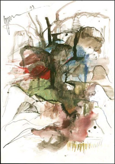 Disegno intitolato "Pentes verticales В…" da Dima Wilms, Opera d'arte originale, Gouache