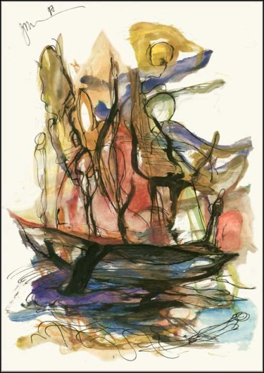 Рисунок под названием "Sauvetage sur l'île…" - Dima Wilms, Подлинное произведение искусства, Гуашь