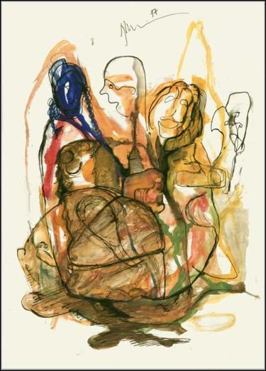 Dessin intitulée "la Sainte Famille С…" par Dima Wilms, Œuvre d'art originale, Gouache