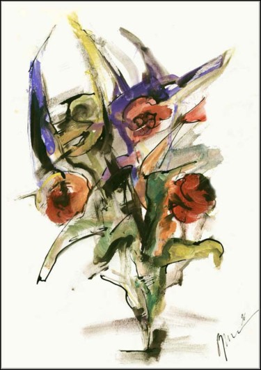 Dibujo titulada "Bouquet de style Él…" por Dima Wilms, Obra de arte original, Gouache