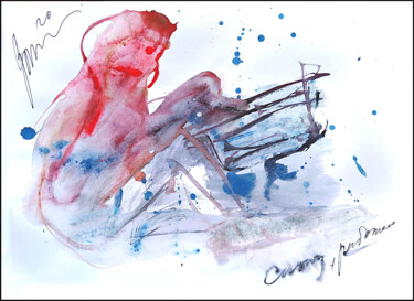 Drawing titled "I sit down, I work…" by Dima Wilms, Original Artwork, Watercolor