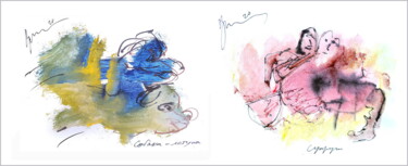 Цифровое искусство под названием "flying dogs protect…" - Dima Wilms, Подлинное произведение искусства, Акварель