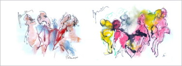 Digitale Kunst getiteld "six - women and chi…" door Dima Wilms, Origineel Kunstwerk, Aquarel