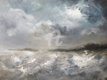 Painting titled "Scotland seascape i…" by Wimvandewege, Original Artwork, Oil Mounted on Wood Stretcher frame