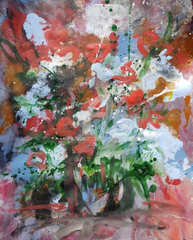 Painting titled "Flowers in a vase #4" by Wimvandewege, Original Artwork, Acrylic