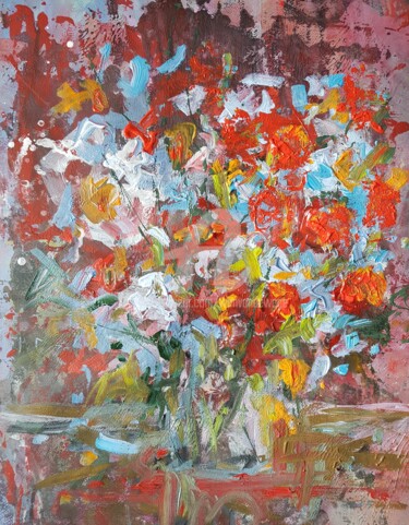 Malerei mit dem Titel "Flowers in a vase #5" von Wimvandewege, Original-Kunstwerk, Acryl