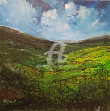 Painting titled "Wales landscape 9" by Wimvandewege, Original Artwork, Oil Mounted on Wood Stretcher frame