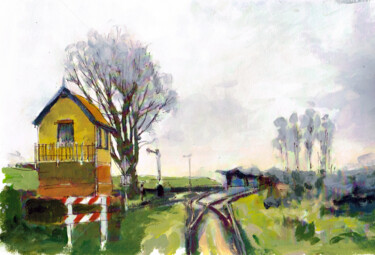 Schilderij getiteld "Old station Hoedeke…" door Wimvandewege, Origineel Kunstwerk, Acryl