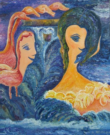 Картина под названием "Flamingo and Dolphin" - Karina Ishkhanova, Подлинное произведение искусства