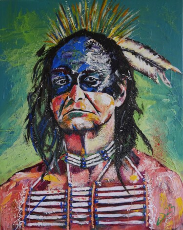 Painting titled "Chief Crazy Horse" by Winfried Krause, Original Artwork, Acrylic