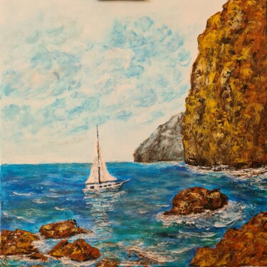 Картина под названием "Яхта в бухте" - Wladimir Zizilin, Подлинное произведение искусства, Акрил