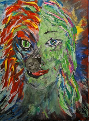 Pintura titulada "Женщина -кошка" por Wladimir Zizilin, Obra de arte original, Acrílico