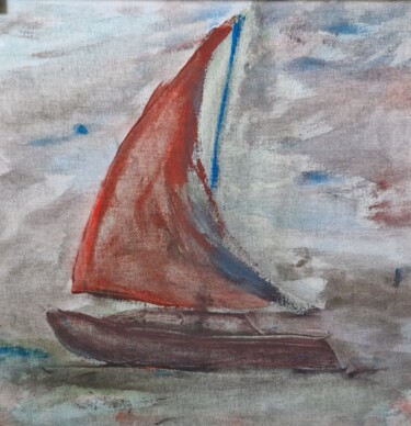 Peinture intitulée "Лодка под парусом" par Wladimir Zizilin, Œuvre d'art originale, Acrylique