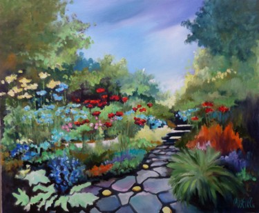 Painting titled "jardin de Lorraine" by Martine Woellet, Original Artwork, Oil