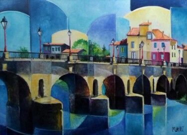 Ζωγραφική με τίτλο "le pont romain de S…" από Martine Woellet, Αυθεντικά έργα τέχνης, Λάδι Τοποθετήθηκε στο Ξύλινο φορείο σκ…