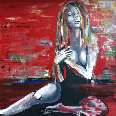 Malarstwo zatytułowany „Lady in Red” autorstwa Wojciech Bąbski, Oryginalna praca, Akryl
