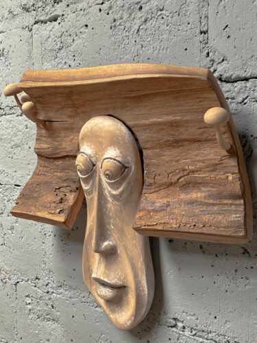Sculpture titled "Grzybiarz" by Wojciech Maszner, Original Artwork, Wood