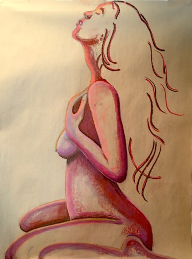 Drawing titled "Tina - nu agenouill…" by Wolf Thiele, Original Artwork, Pastel